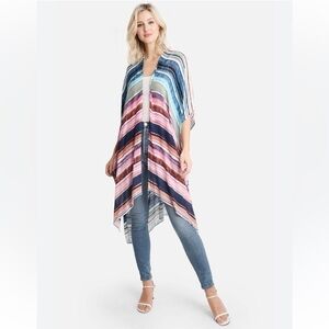 Oliver Multicolored Stripe Long Kimono Swimsuit Bikini Coverup Boho Vacation XS